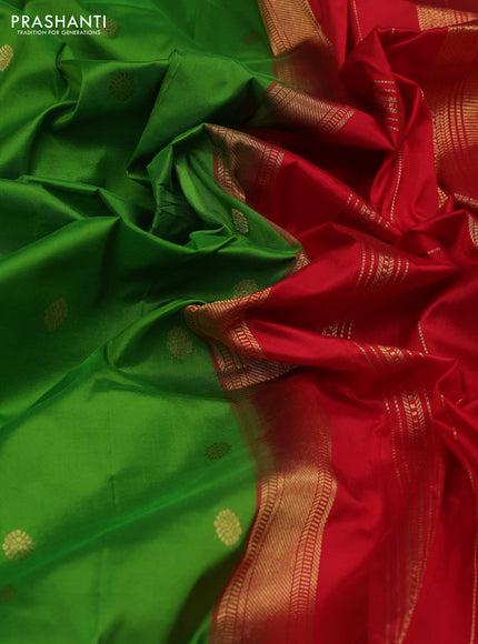 Light Green & Red Narayanpet Silk Saree
