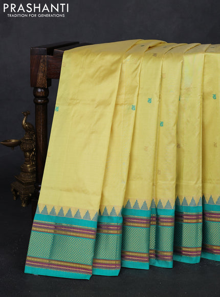 Lime Yellow & Teal Green Narayanpet Silk Saree