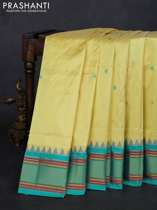 Lime Yellow & Teal Green Narayanpet Silk Saree