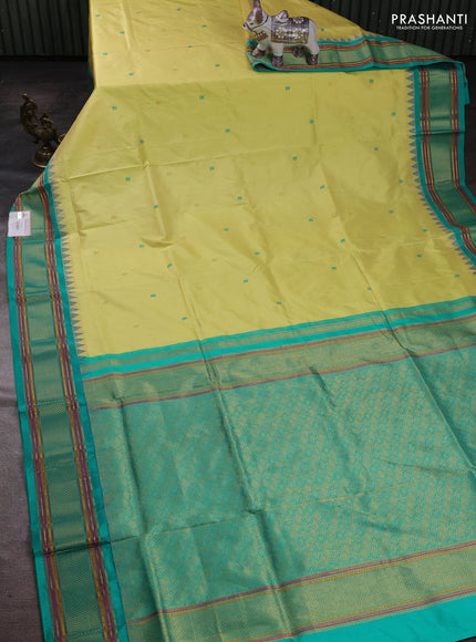 Lime Yellow & Teal Green Narayanpet Silk Saree