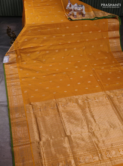 Mustard Yellow & Green Narayanpet Silk Saree