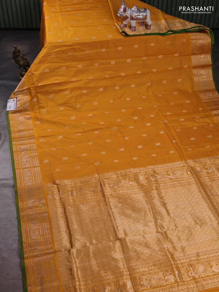 Mustard Yellow & Green Narayanpet Silk Saree