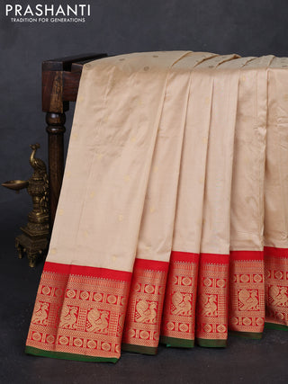 Beige & Red Narayanpet Silk Saree