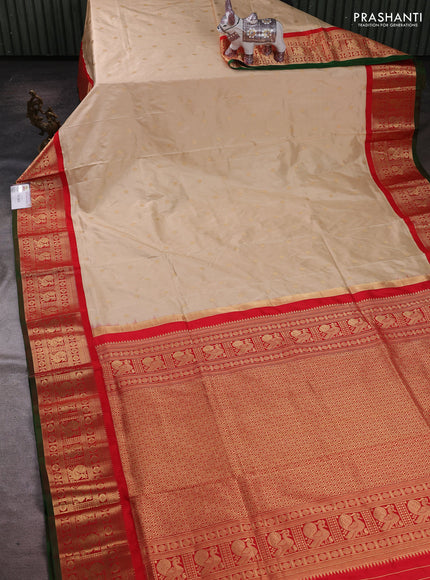 Beige & Red Narayanpet Silk Saree