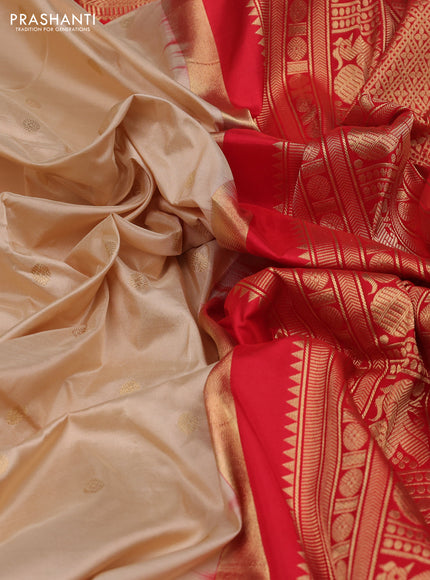 Beige & Red Narayanpet Silk Saree