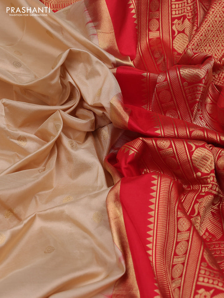 Beige & Red Narayanpet Silk Saree