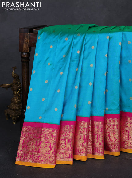 Teal Blue & Pink Narayanpet Silk Saree