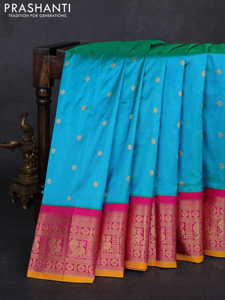Teal Blue & Pink Narayanpet Silk Saree