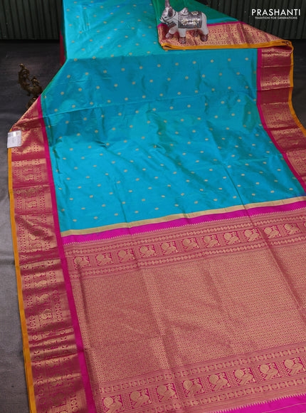 Teal Blue & Pink Narayanpet Silk Saree