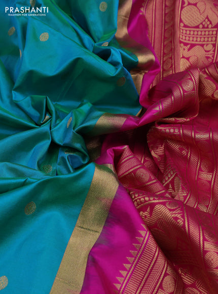 Teal Blue & Pink Narayanpet Silk Saree