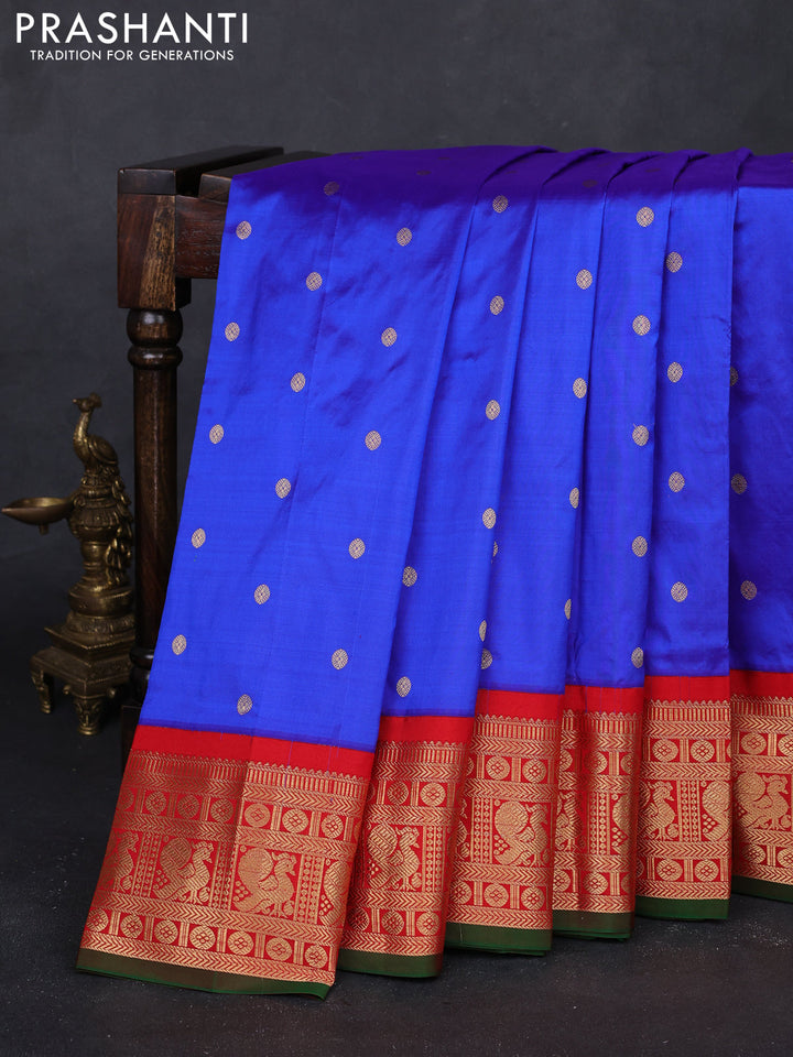 Blue & Red Narayanpet Silk Saree