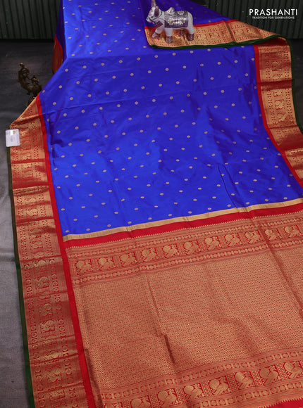 Blue & Red Narayanpet Silk Saree