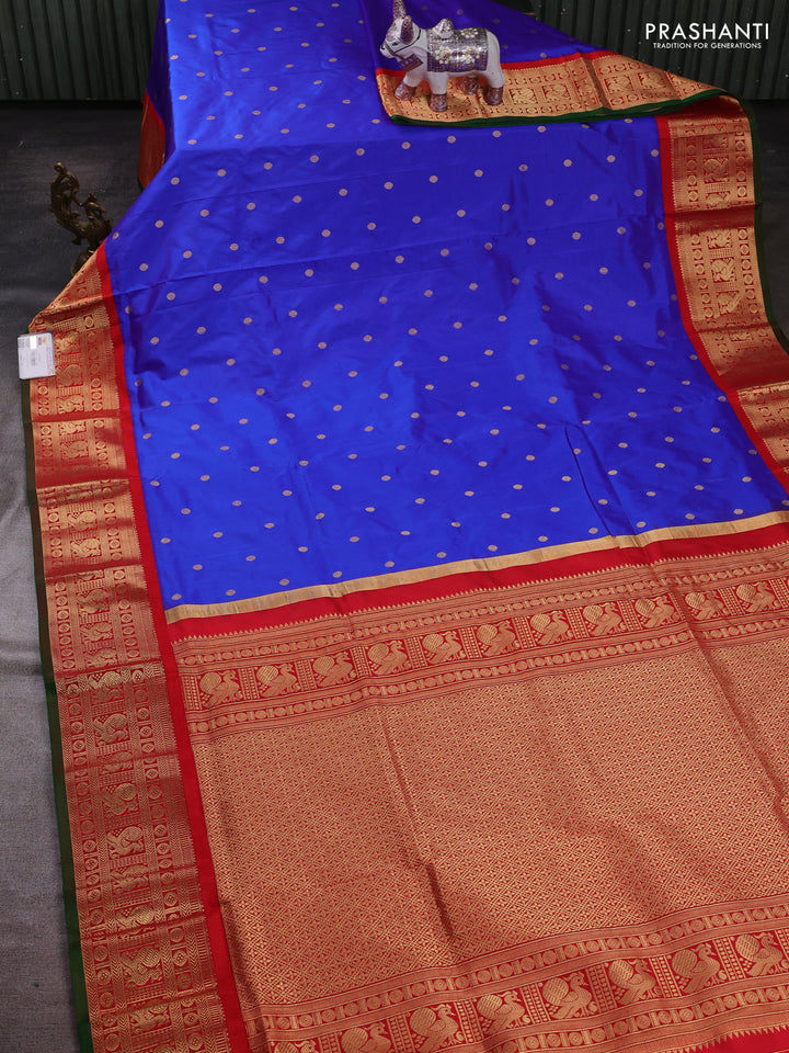 Blue & Red Narayanpet Silk Saree