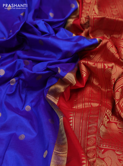 Blue & Red Narayanpet Silk Saree