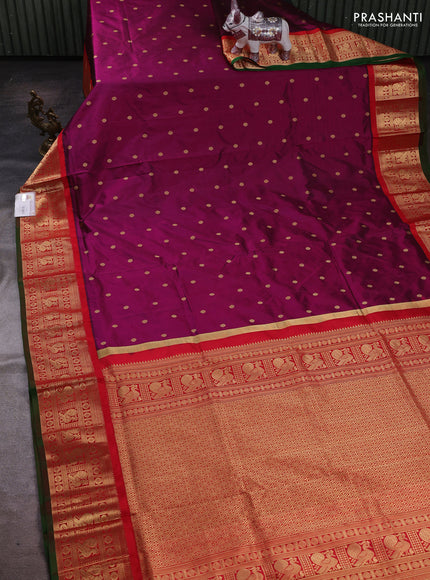 Magenta Pink & Red Narayanpet Silk Saree