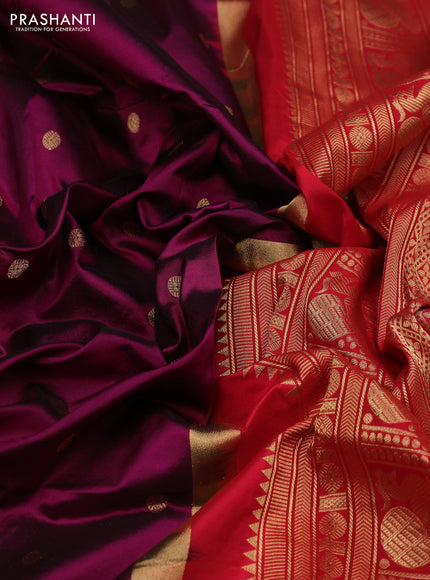 Magenta Pink & Red Narayanpet Silk Saree