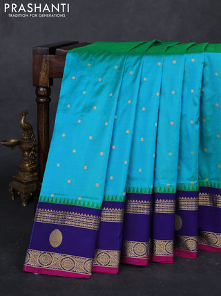 Teal Blue & Blue Narayanpet Silk Saree