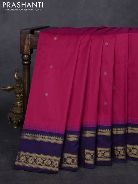 Pink & Navy Blue Narayanpet Silk Saree
