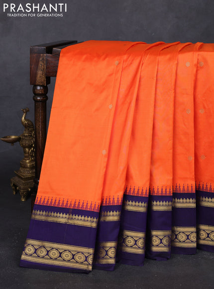 Orange & Navy Blue Narayanpet Silk Saree