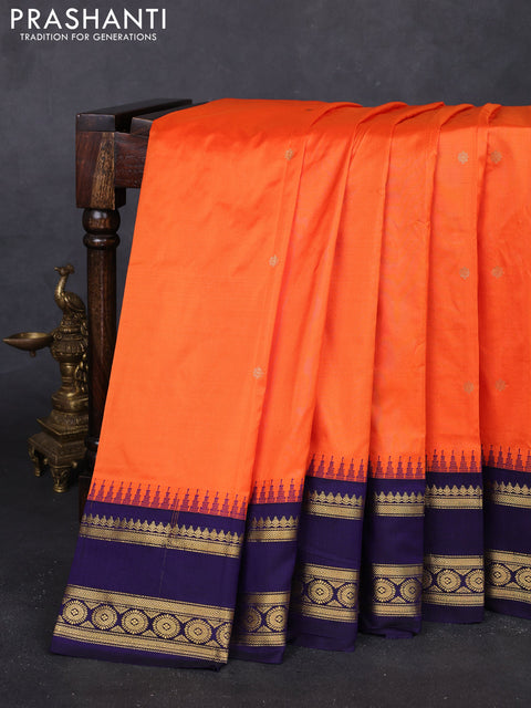 Orange & Navy Blue Narayanpet Silk Saree