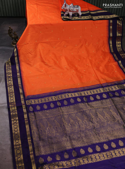 Orange & Navy Blue Narayanpet Silk Saree