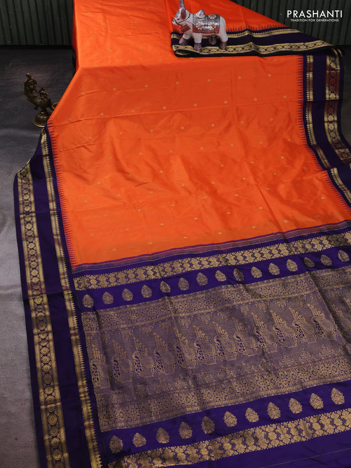 Orange & Navy Blue Narayanpet Silk Saree