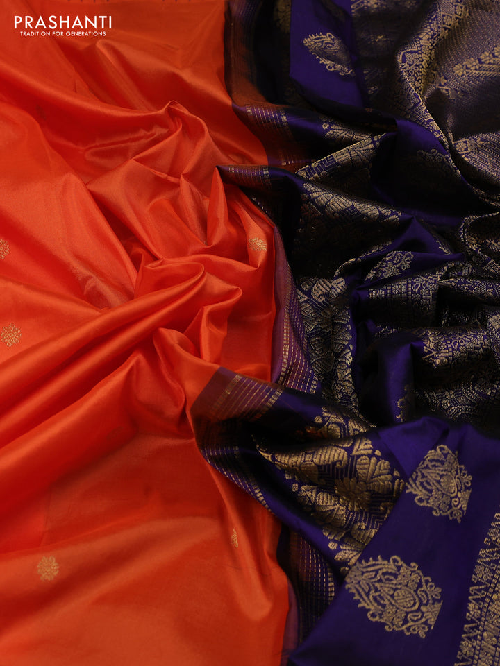 Orange & Navy Blue Narayanpet Silk Saree