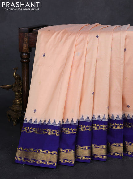 Peach & Blue Narayanpet Silk Saree