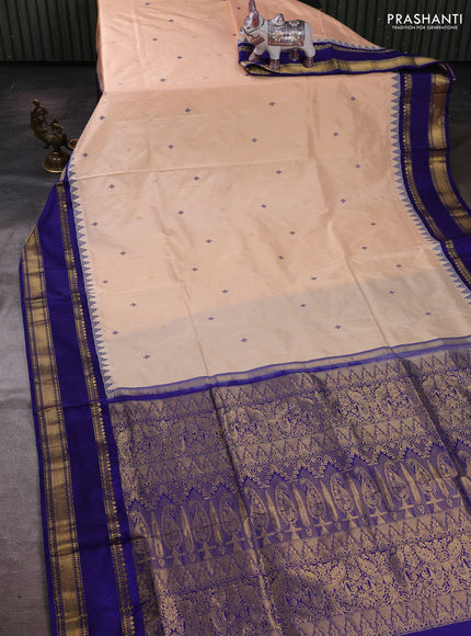 Peach & Blue Narayanpet Silk Saree