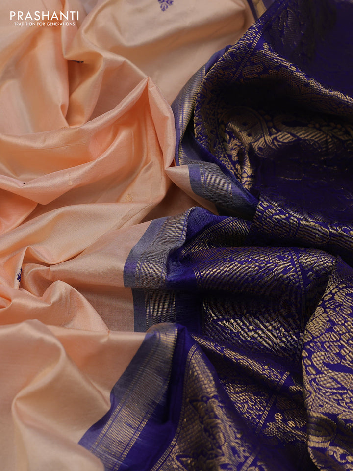 Peach & Blue Narayanpet Silk Saree