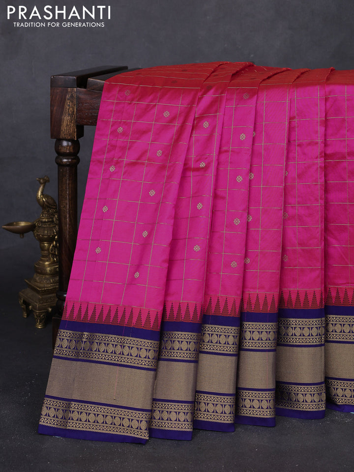 Pink & Blue Narayanpet Silk Saree