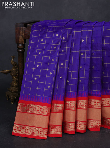 Blue & Red Narayanpet Silk Saree