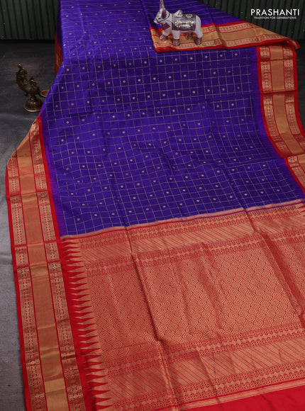 Blue & Red Narayanpet Silk Saree