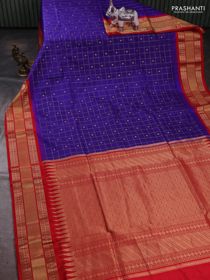 Blue & Red Narayanpet Silk Saree