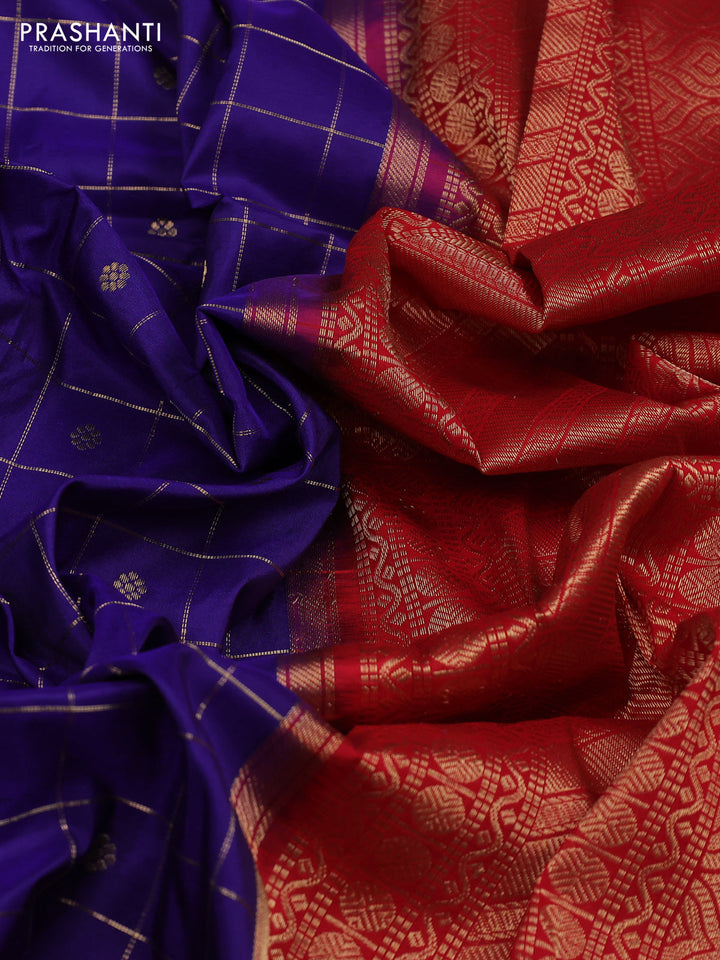 Blue & Red Narayanpet Silk Saree