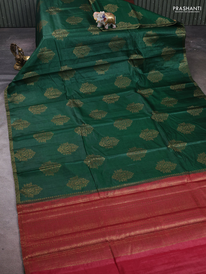 Green & Maroon Banarasi Tussar Silk Saree