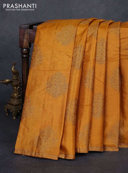 Mustard Yellow & Maroon Banarasi Tussar Silk Saree