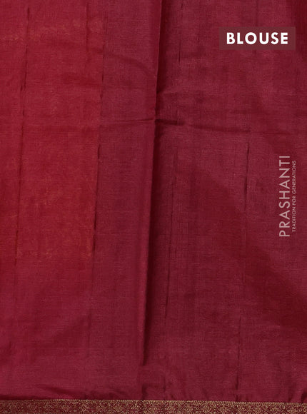 Mustard Yellow & Maroon Banarasi Tussar Silk Saree