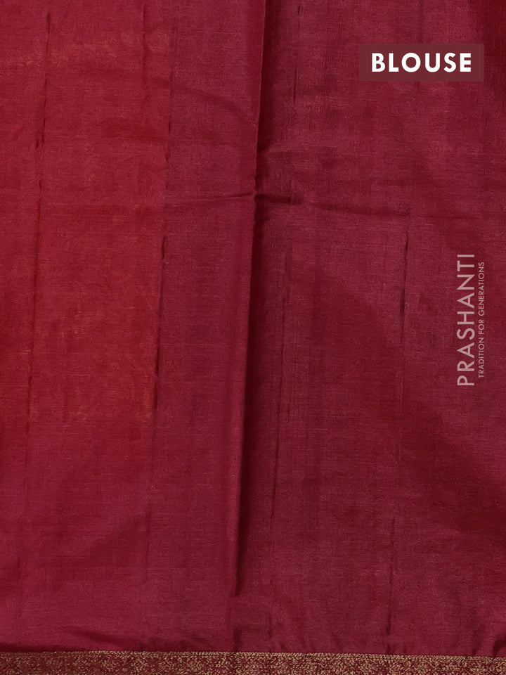 Mustard Yellow & Maroon Banarasi Tussar Silk Saree