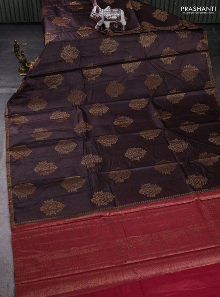 Coffee Brown & Maroon Banarasi Tussar Silk Saree