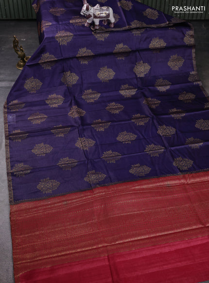 Blue & Maroon Banarasi Tussar Silk Saree