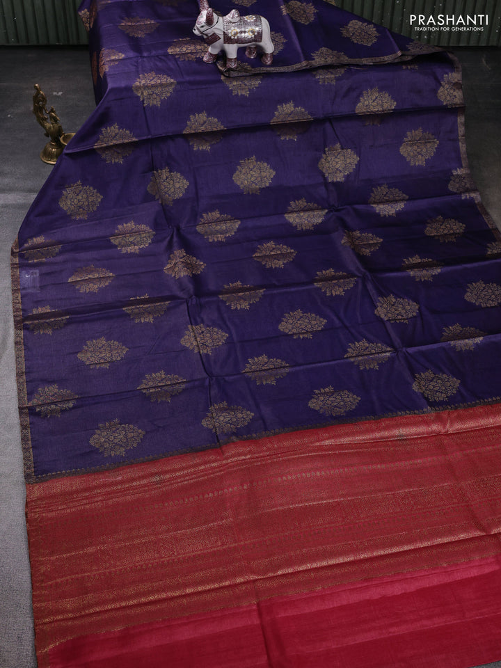 Blue & Maroon Banarasi Tussar Silk Saree