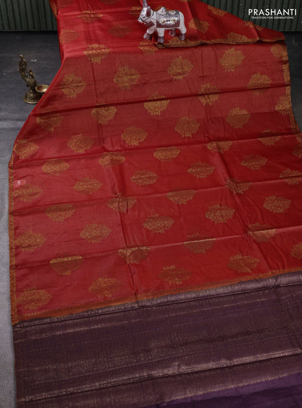 Rustic Orange & Wine Banarasi Tussar Silk Saree
