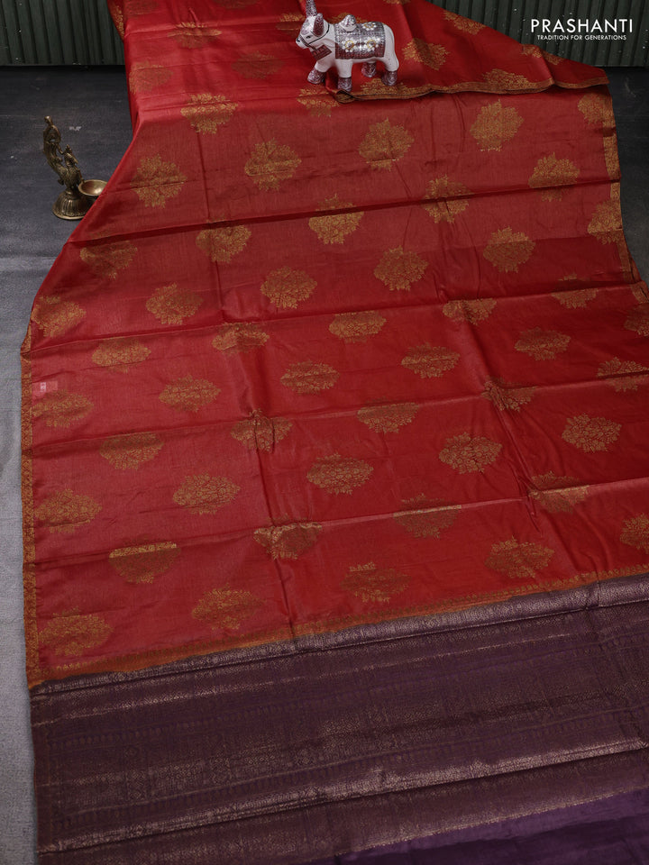 Rustic Orange & Wine Banarasi Tussar Silk Saree