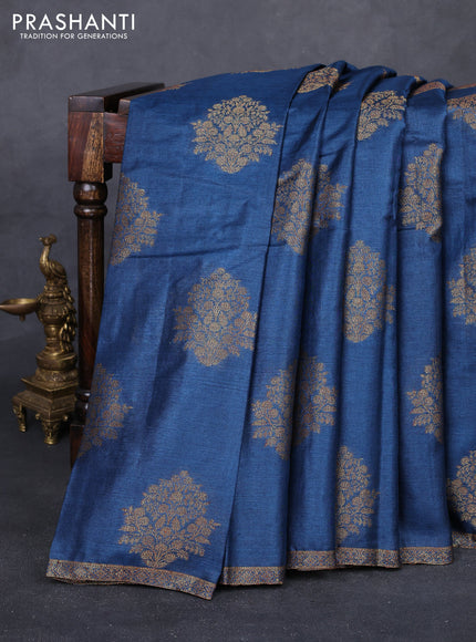 Peacock Blue & Pink Banarasi Tussar Silk Saree