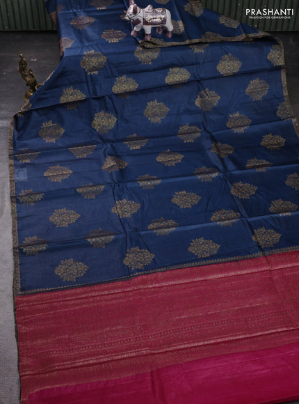 Peacock Blue & Pink Banarasi Tussar Silk Saree