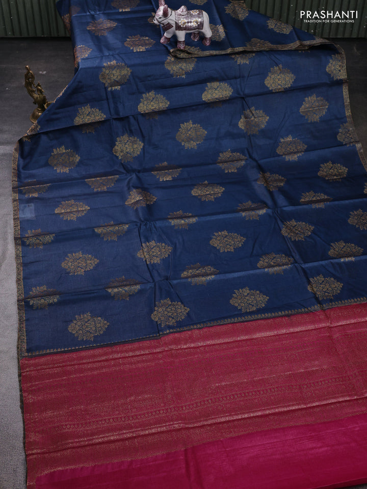 Peacock Blue & Pink Banarasi Tussar Silk Saree