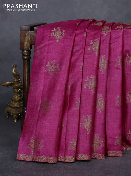 Magenta Pink & Green Banarasi Tussar Silk Saree