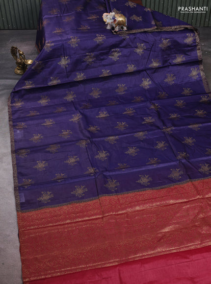 Blue & Maroon Banarasi Tussar Silk Saree