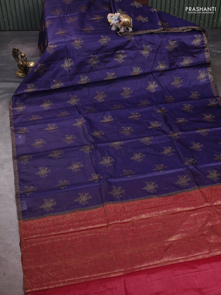 Blue & Maroon Banarasi Tussar Silk Saree